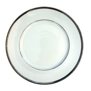 Williams Sonoma Brassiere Elegant White Dinner Plate with Wide Platinum Trim